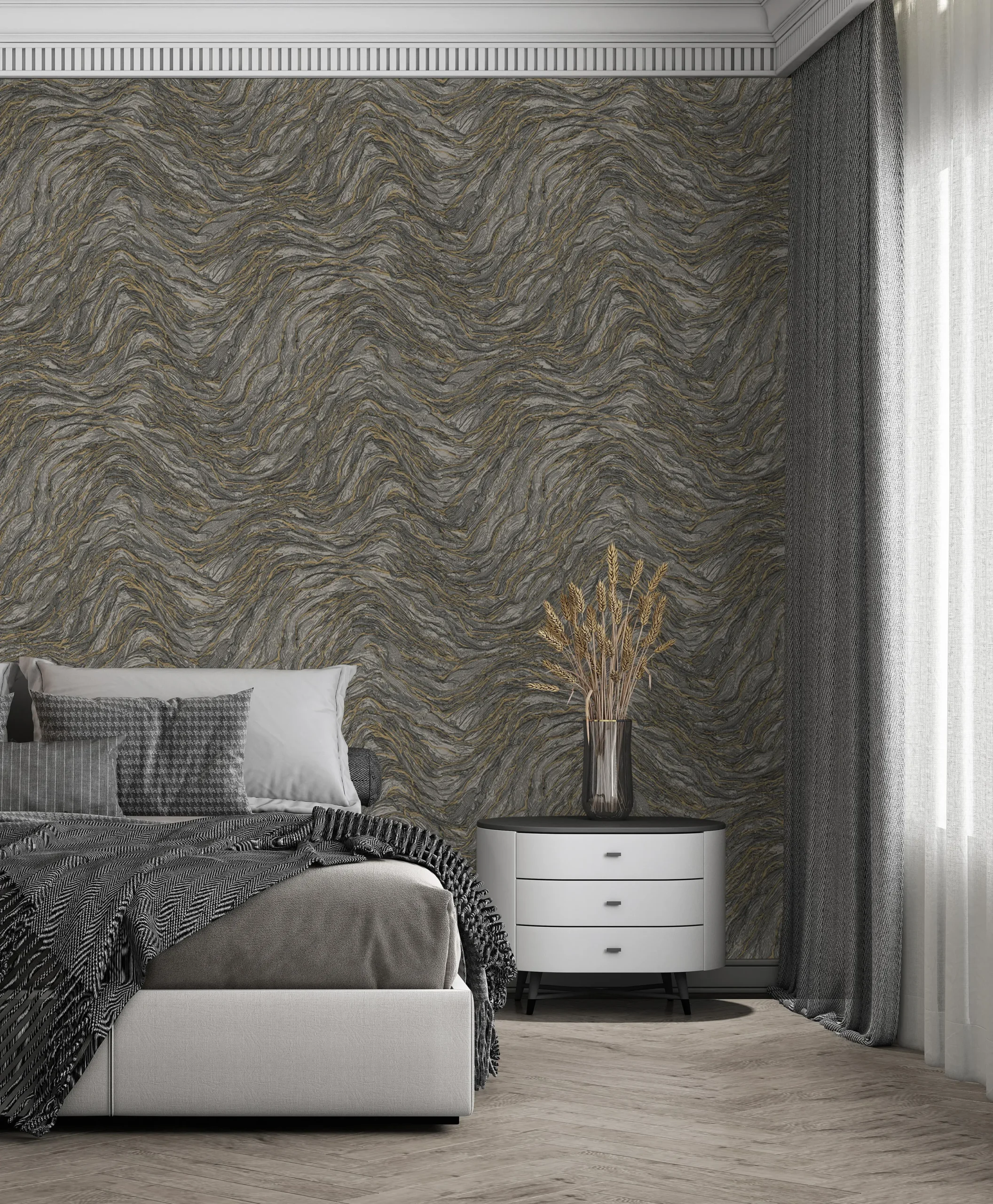 Gray Embossed Wallpaper – Understated Shimmer (24104-5)